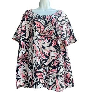 Catherines Floral Tunic T-Shirt Women's Plus 1X Multicolor Short Sleeve Casual